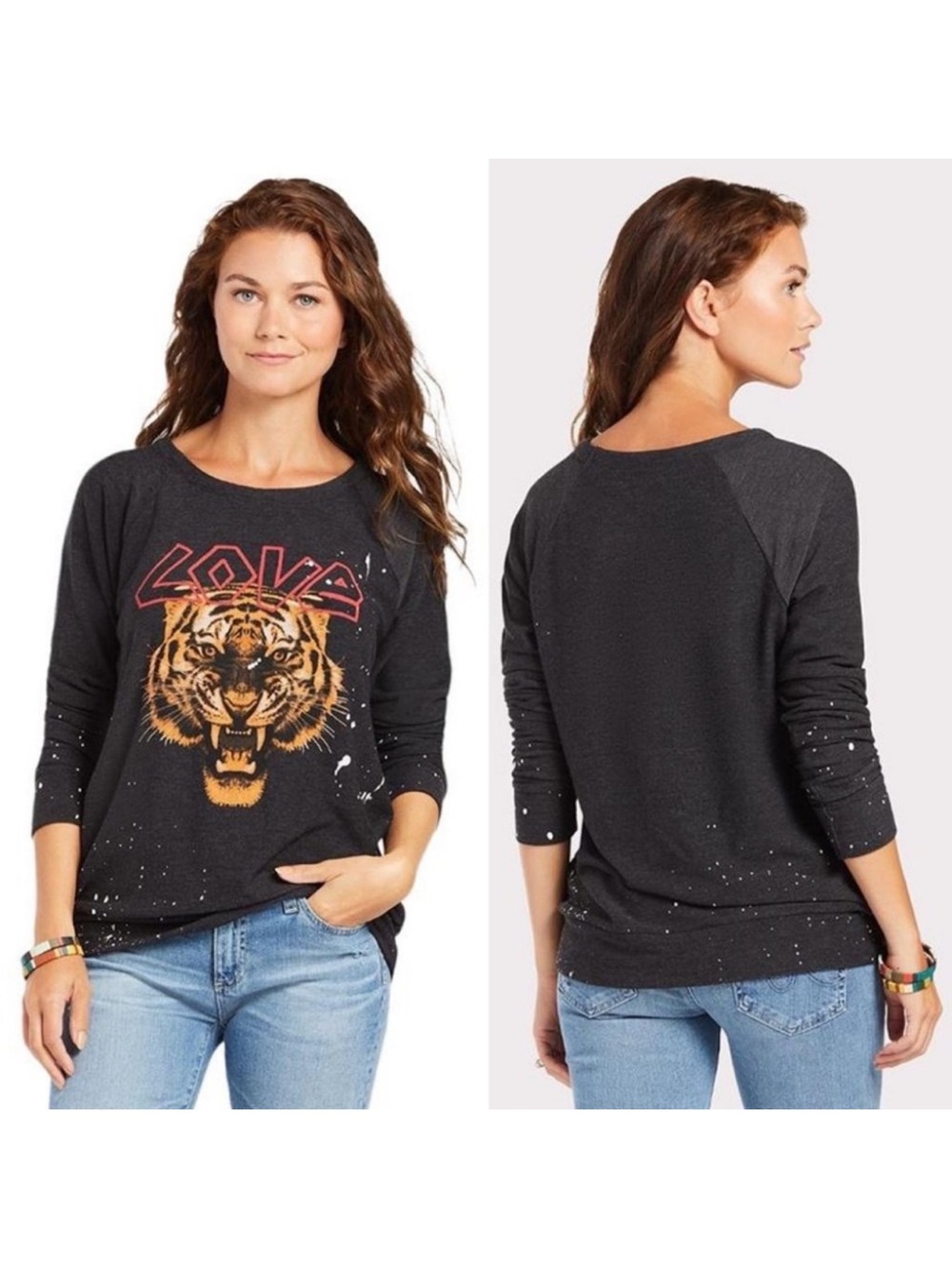 Chaser Roaring Tiger Love Letter Long Sleeve Top Black Size Small Revolve Black
